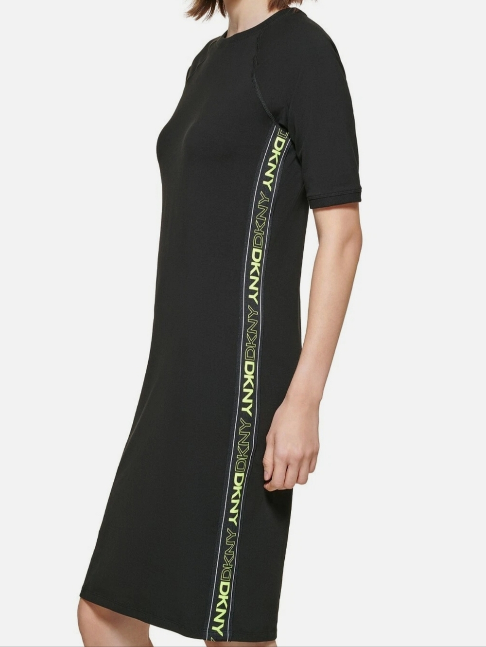 * DKNY Women's Side Tape Logo Short-Sleeve  Midi Tshirt Dress Black Size Large
